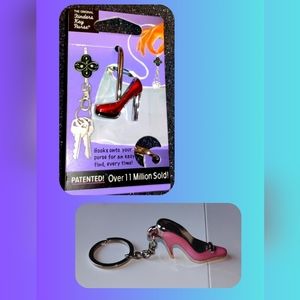 Shiny Red Stiletto Heel Purse Key Finder + FREE BARBIECORE Pink Heel Keychain